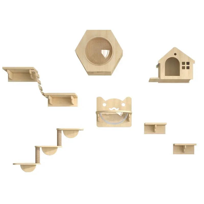 Wooden Wall Climbing Set for Cat - whiskerwonderland