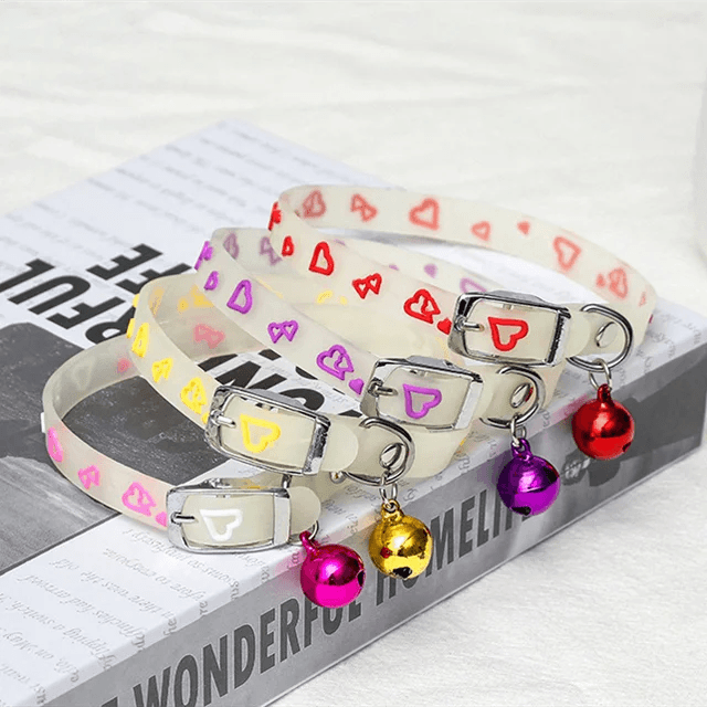 Dogs Cats Collar with Glowing Bells Florescent Light - whiskerwonderland