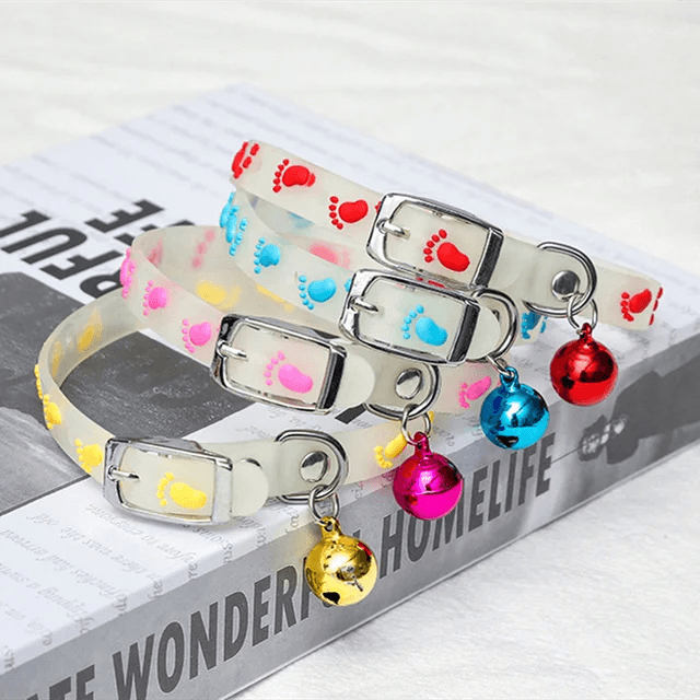 Dogs Cats Collar with Glowing Bells Florescent Light - whiskerwonderland