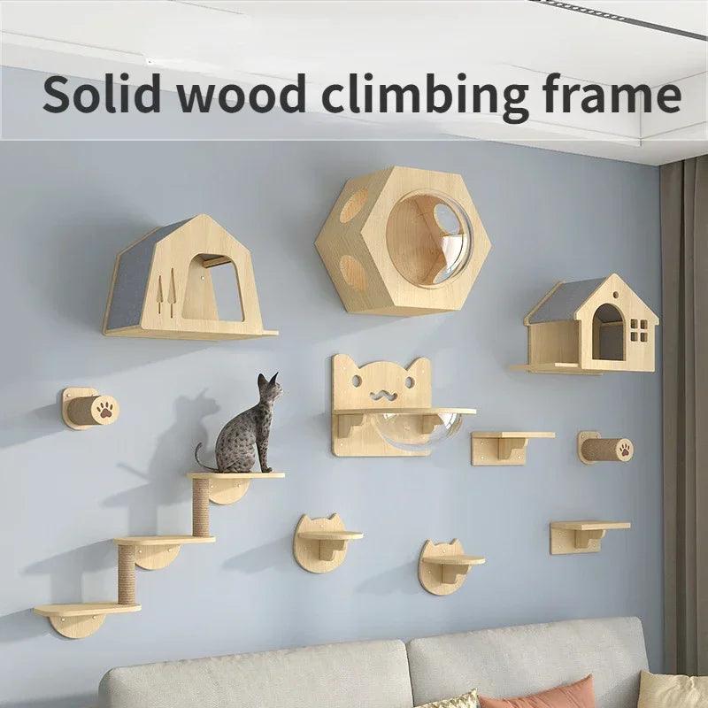 Wooden Wall Climbing Set for Cat - whiskerwonderland