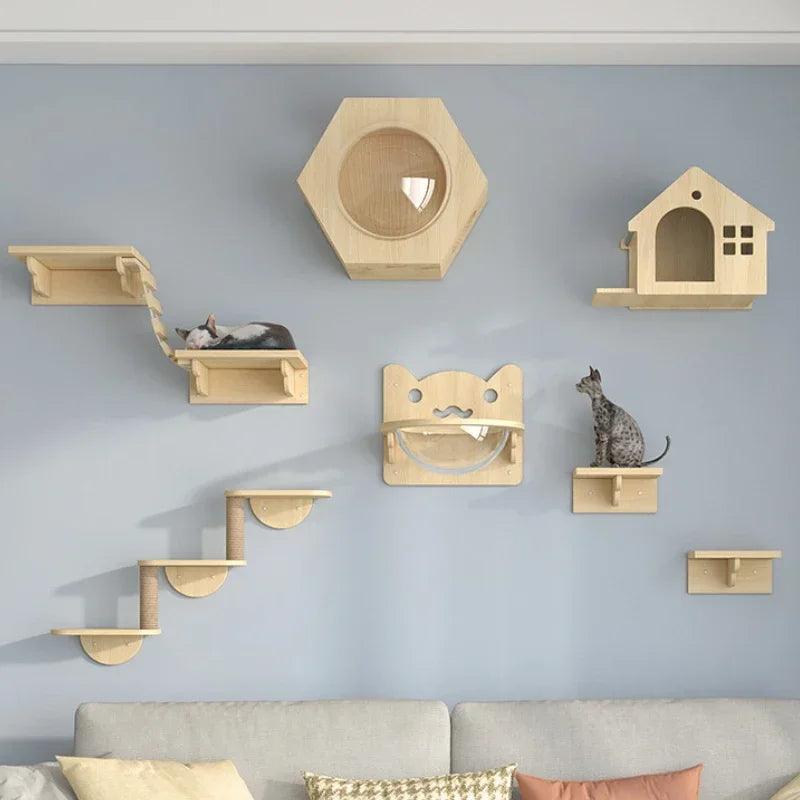 Wooden Wall Climbing Set for Cat - whiskerwonderland