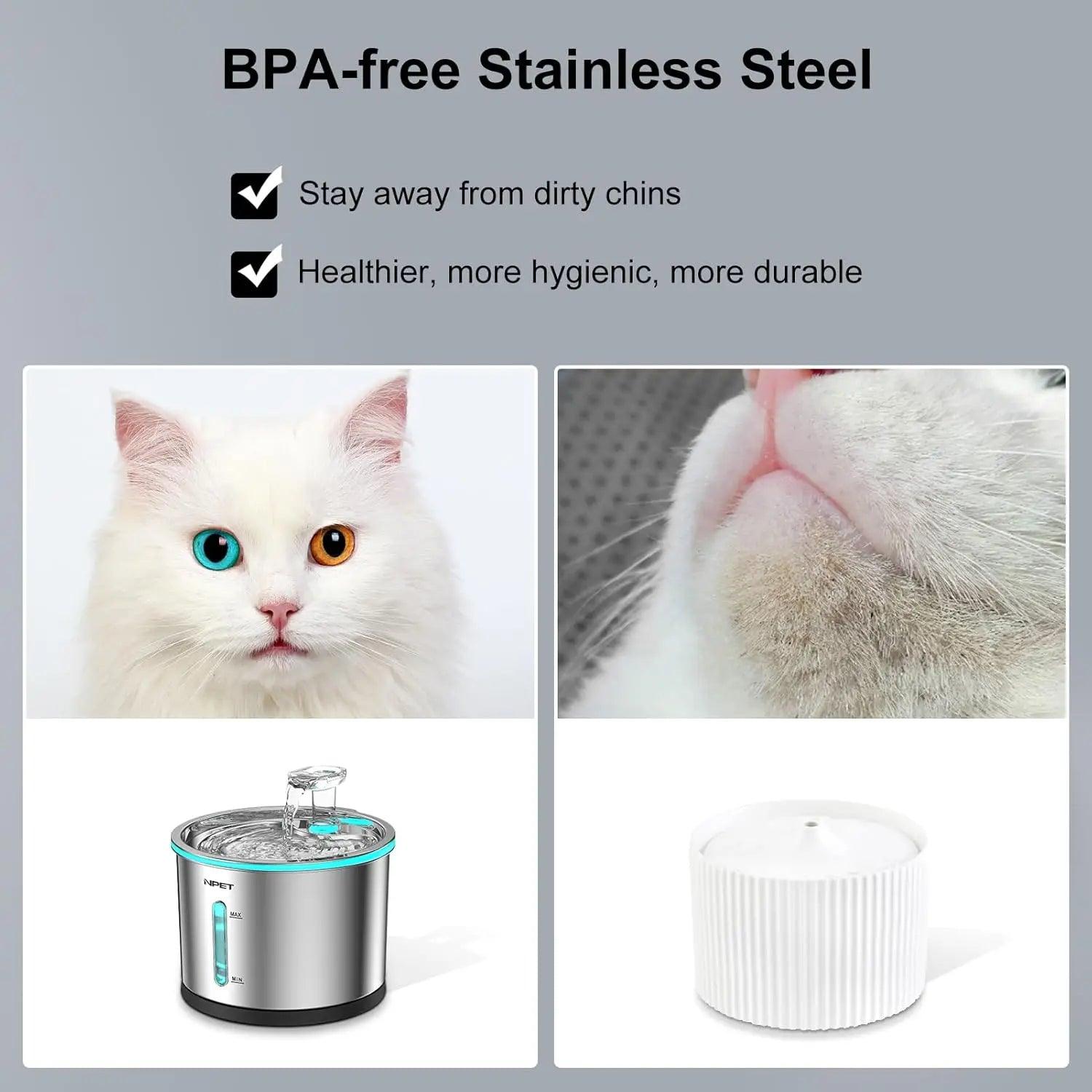 Cat Water Fountain Stainless Steel, 50oz/1.5L - whiskerwonderland