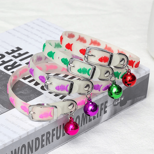 Dogs Cats Collar with Glowing Bells Florescent Light - whiskerwonderland