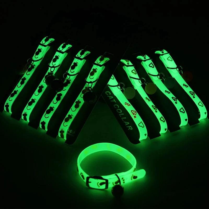 Dogs Cats Collar with Glowing Bells Florescent Light - whiskerwonderland