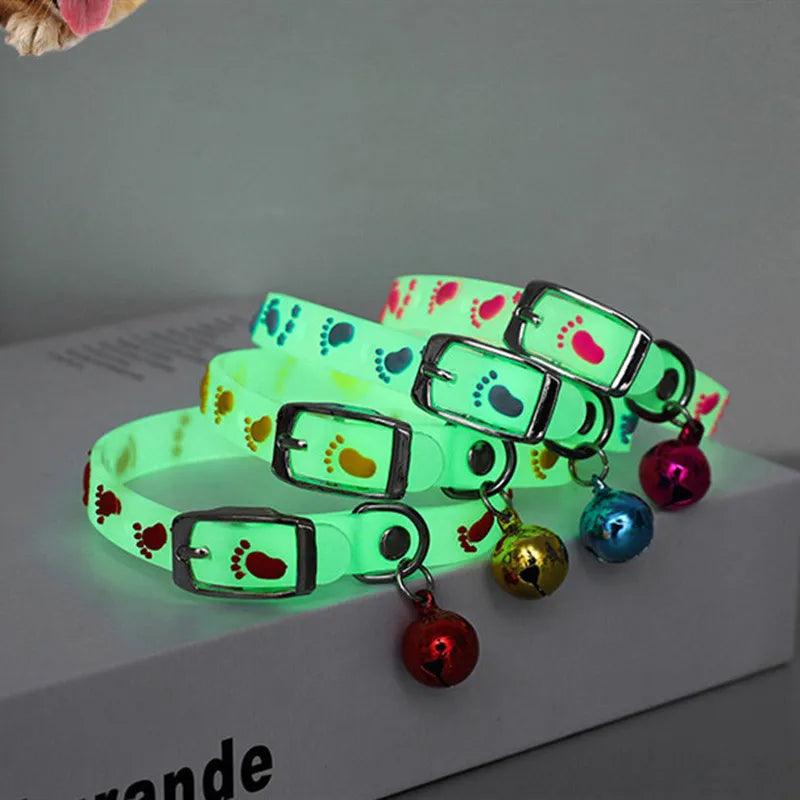 Dogs Cats Collar with Glowing Bells Florescent Light - whiskerwonderland